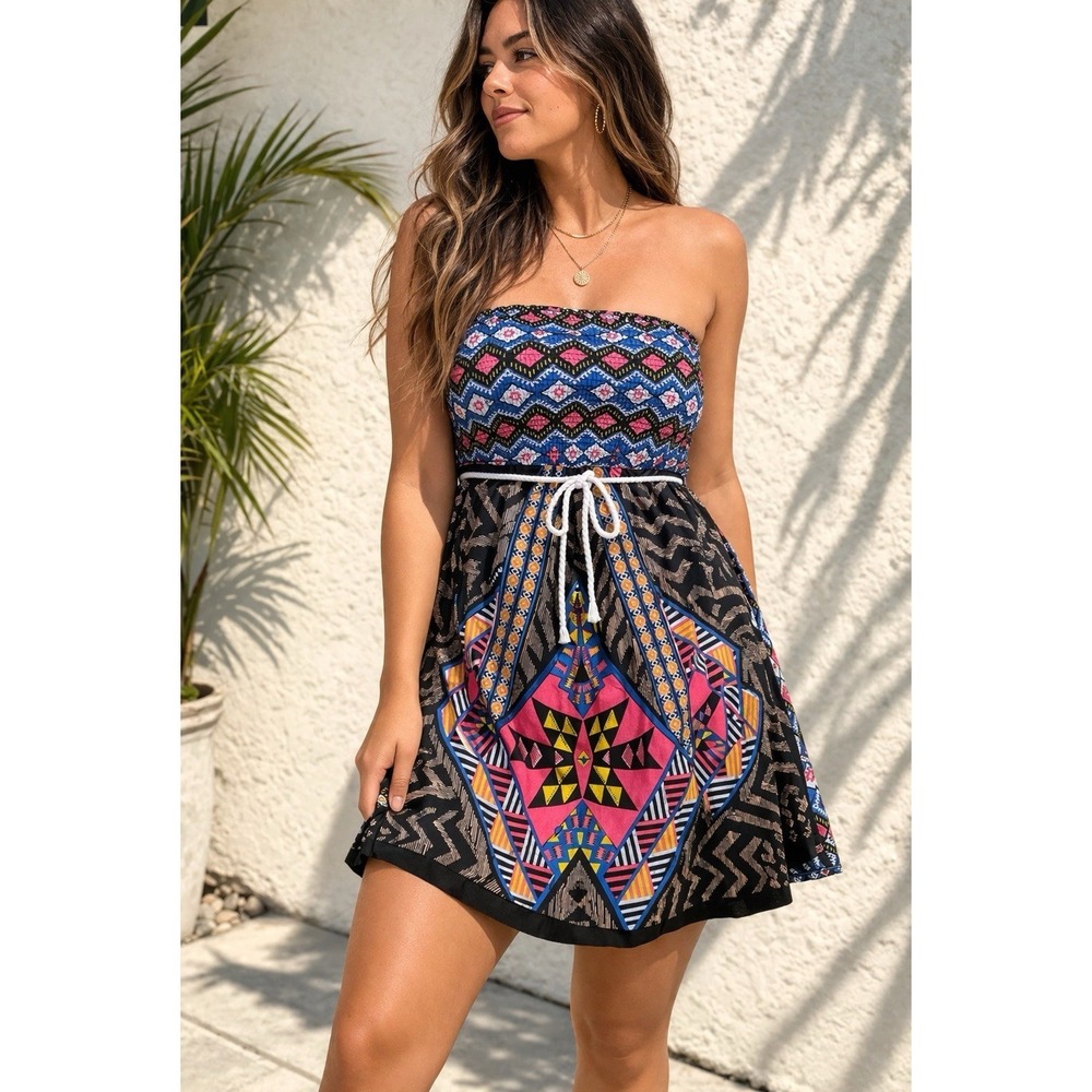 Xhilaration Tribal Print Strapless Dress Womens XL Boho Colorful